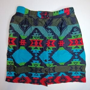 Woolrich Cotton Flanel Colorful Aztec Patterned Mini Skirt Size 8